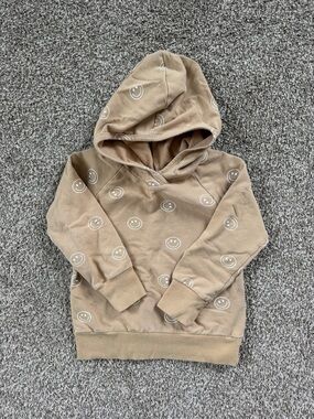 Mebie Baby Hooded Sweatshirt in Tan with Smiley Print